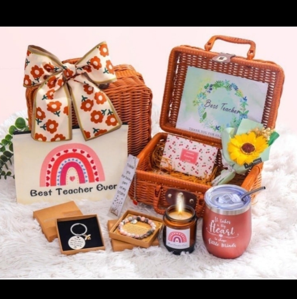 Best Teacher Gift Basket with Rainbow Design